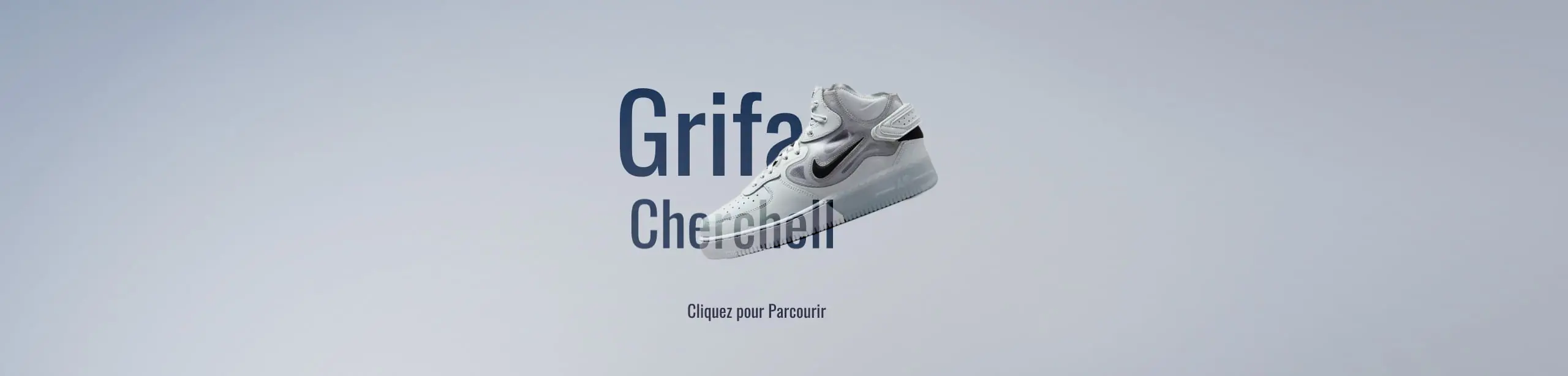 Hero image containing the site name and a shoe