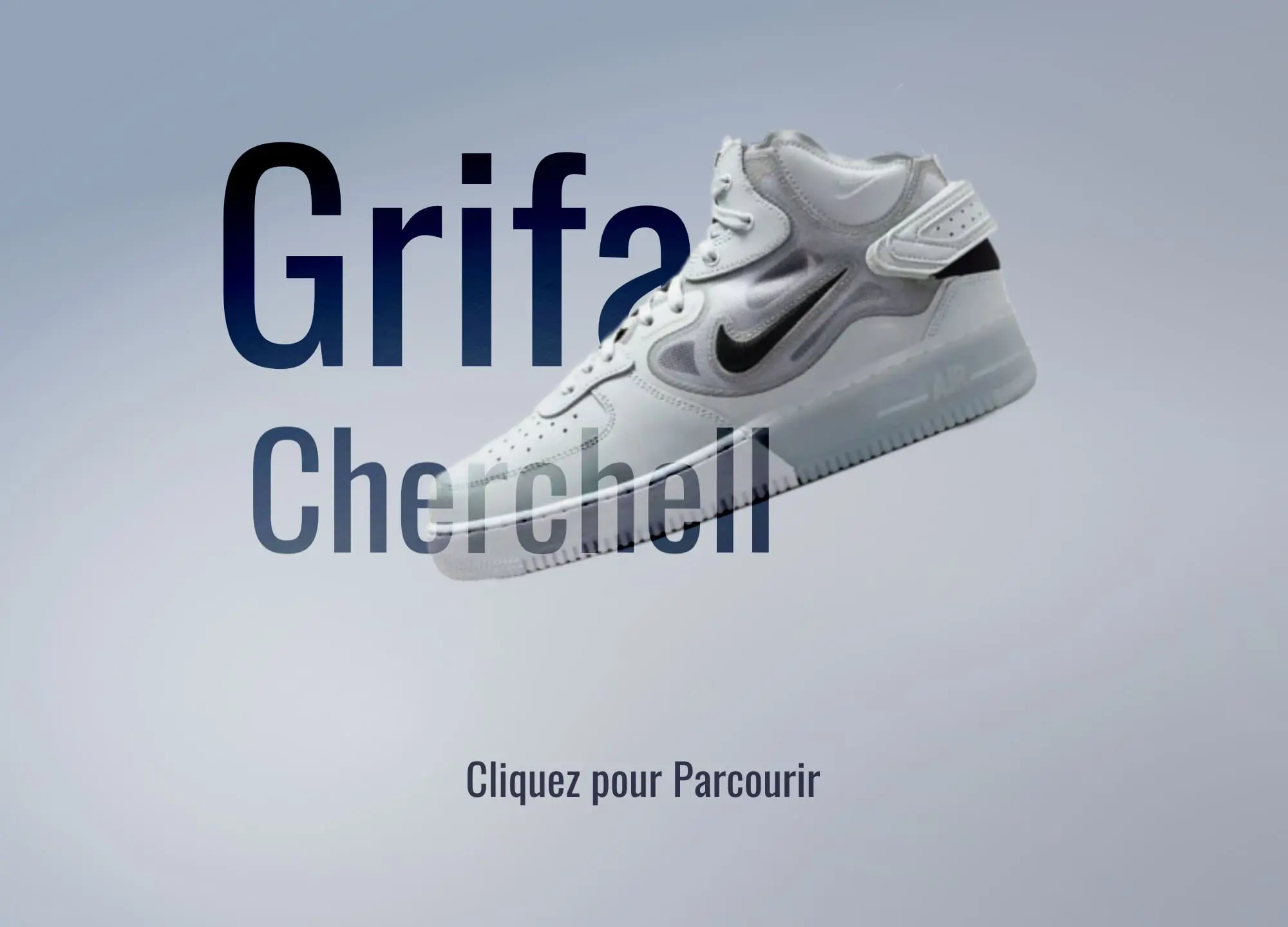 Hero image containing the site name and a shoe